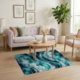 Abstract Area Blue and Teal Teal Ocean Waves Abstract Area Rug