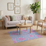 Pink Blue Abstract Floral Line Art Rug