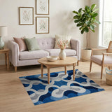 ODIKA Washable Blue Geometric Area Rug - Modern Low Pile Non-Slip Rug for Living Room & Bedroom