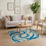 Teal Blue Swirling Brushstroke Area Rug