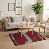 Bold Red Geometric Area Rug with Tan Accents