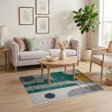 Modern Geometric Teal Yellow Abstract Area Rug