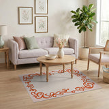 Ornate Red Fleur-de-Lis Scroll Rug