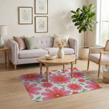 Vibrant Pink Floral Scatter Area Rug