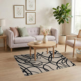 Black and White Abstract Black Swirl Area Rug