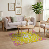 Vibrant Pink Golden Mandala Area Rug