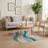 Blue Teal Wave Abstract Washable Area Rug