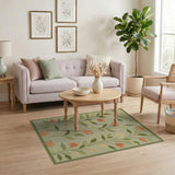 Sage Green Orange Floral Area Rug
