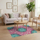 Pink Teal Mandala Persian Area Rug