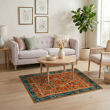 Orange Vibrant Orange Teal Southwestern Geometric Rug