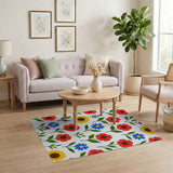 Vibrant Red Poppy Sunflower Floral Rug