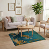 Blue and Teal Teal Sea Turtle Underwater Area Rug