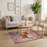 Kids Cartoon Pink Playful Pink Cartoon Tiger Area Rug