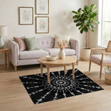 Intricate Black White Mandala Tribal Area Rug