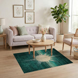 Blue and Teal Teal Sunburst Geometric Area Rug