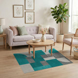 Teal Grey Abstract Geometric Area Rug