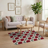 Floral Vintage Red Red Poinsettia Floral Pattern Area Rug