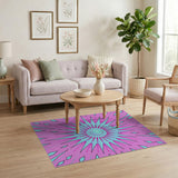 Vibrant Pink Teal Starburst Geometric Area Rug