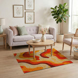 Vibrant Wavy Orange Abstract Area Rug