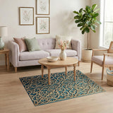 Ornate Teal Floral Lattice Area Rug