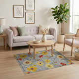 Vibrant Yellow Floral Grey Area Rug