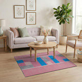 Vibrant Pink Blue Block Geometric Area Rug