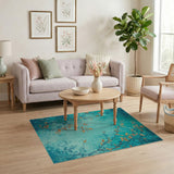 Distressed Teal Autumn Leaves Area Rug
