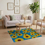 Vibrant Sunflower Blooms Blue Area Rug
