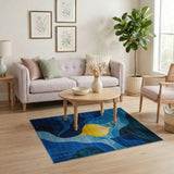 Blue Teal Geometric Modern Area Rug with Gold Accents