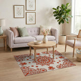 Red Red Mandala Floral Area Rug