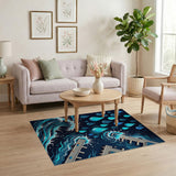 Blue Teal Stormy Pier Waves Raindrop Area Rug