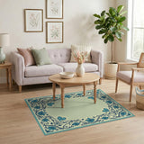 Teal Blue Floral Border Area Rug