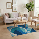 Geometric Modern Layered Blue Wave Geometric Area Rug