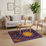 Purple Sunburst with Gold Floral Border Area Rug