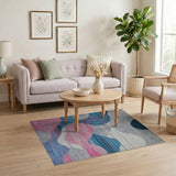 Abstract Wavy Cloud Area Rug in Blues Pink Grey