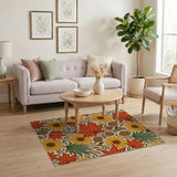 ODIKA Washable Autumn Floral Area Rug - Low Pile Sunflower & Maple Leaf Non-Slip Carpet for Kids & Pets