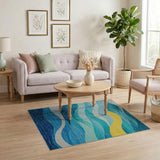 Ocean Waves Teal Area Rug with Sun Glow