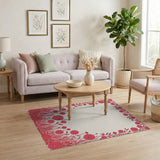 Pink Vintage Pink Floral Border Area Rug