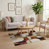 Abstract Curved Geometric Area Rug Brown Tan