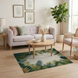 Green Lush Green Palm Leaf Border Area Rug