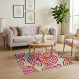Vibrant Orange Pink Heritage Tribal Area Rug