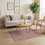 Vibrant Orange White Grid Geometric Rug