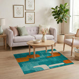 Blue and Teal Teal Orange Abstract Geometric Area Rug
