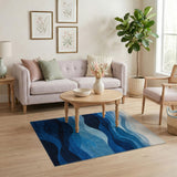 Blue and Teal Blue Wave Layered Abstract Area Rug
