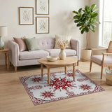 Ornate Red Snowflake Area Rug
