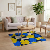 Retro Navy Blue Yellow Floral Geometric Rug