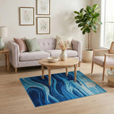 Moonlit Ocean Waves Blue Abstract Rug