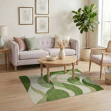 Green Abstract Wave Overlap Area Rug