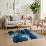 Coastal Beach Blue and Teal Ocean Waves Blue Teal Area Rug