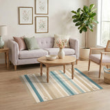 Blue Teal Striped Seashell Coastal Area Rug